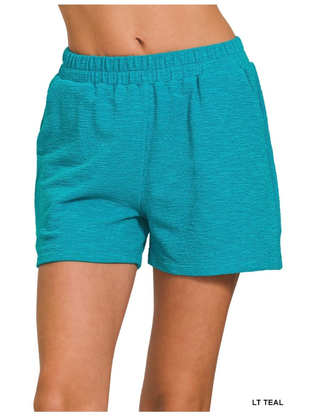 Zenana LT Teal Women's cotton slub Elastic Waist Shorts